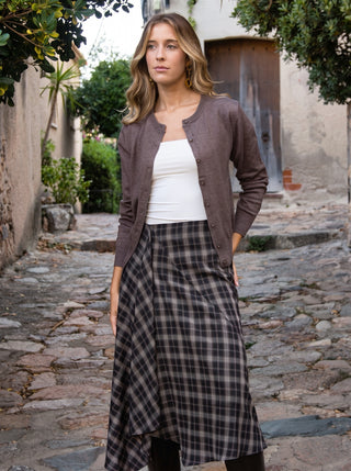 Falda midi asimétrica de cuadros marrón - vista 5 - Martina Pey