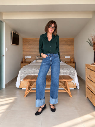 Jean wide leg con dobladillo ancho
